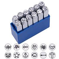 BENECREAT 12 Pack (6mm 1/4") Design Stamps, Metal Punch Stamp Stamping Tool Case - Electroplated Hard Carbon Steel Tools to Stamp/Punch Metal, Jewelry, Leather, Wood
