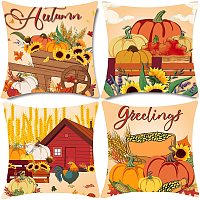 GLOBLELAND Autumn Pumpkins Pillow Covers 18 x 18 Inch Set of 4 Wheat Corn Pillow Covers Cushion Cover for Home Decor Sofa Bedroom Good for Thanksgiving