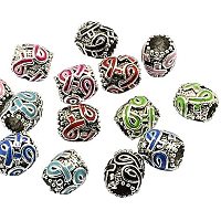 Pandahall Elite 50PCS 11mm Alloy Awareness Ribbon Enamel European Beads Antique Silver with Drum Large Hole for Handmade Ornaments(Mixed Color)