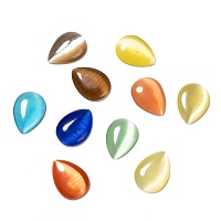 Honeyhandy Cat Eye Cabochons, Mixed Color, teardrop, about 13mm wide, 18mm long, 5mm thick