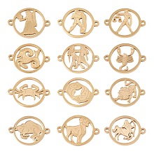 Unicraftale 201 Stainless Steel Links connectors, Constellations, Flat Round, Golden, 1pc/constellation, 12pcs/set