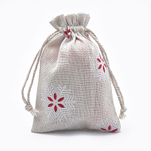 Honeyhandy Polycotton(Polyester Cotton) Packing Pouches Drawstring Bags, with Printed Snowflake, Old Lace, 14x10cm