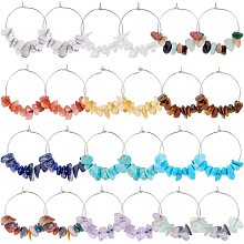 BENECREAT 24 Sets Natural Gemstone Bead Wine Glass Charms, Drink Markers Tags with 12 Styles Stone Beads and Hoop Earrings for Cocktail Champagne Party Favors Decoration