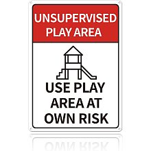 GLOBLELAND Unsupervised Play Area Sign, 10x12 inches 35 Mil Aluminum Use Play Area at Own Risk Sign for Indoor Outdoor, UV Protected and Waterproof