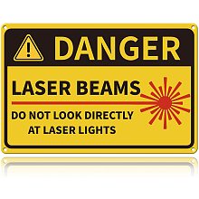 GLOBLELAND Danger Laser Beams Sign, 8x12 inches 35 Mil Aluminum Do Not Look Directly at Laser Lights Sign, UV Protected and Waterproof