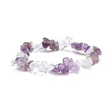 Honeyhandy Natural Amethyst & Quartz Crystal Chips Beads Stretch Bracelet for Women, Inner Diameter: 1-7/8~2 inch(4.8~5cm)