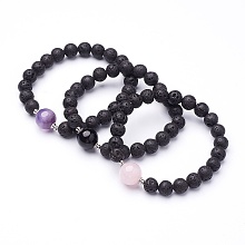 Honeyhandy Natural Lava Rock Beaded Stretch Bracelets, with Natural  Mixed Gemstone Beads, 2-1/8 inch(53mm)