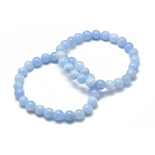 Honeyhandy Natural & Dyed White Jade Bead Stretch Bracelets, Imitation Aquamarine, Round, Dyed, 2 inch~2-1/8 inch(5.2~5.5cm), Bead: 10mm