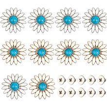 GORGECRAFT 1 Box 10 Sets 2 Colors Screw Back Buttons Zinc Alloy Button Turquoise Decorative Conchos Round Vintage Engraving Daisy Blue Castings Buckle for Purse Bag Leather Craft DIY Accessories