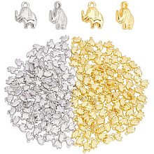 PandaHall Elite 200pcs Elephant Charms, Lucky Animal Pendants Tibaten Style Charms Plastic Cute Beads for DIY Bracelets Necklace Jewelry Making Craft, Platinum & Golden