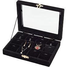 PandaHall Elite Velvet 12 Grid Jewelry Box Jewelry Organizer Tray with Lock Wood Jewelry Tray with Clear Lid Jewelry Storage Box for Women Rings Earrings Necklaces Bracelets 8x6x1.7 inch /20x15x4cm