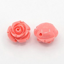 Honeyhandy Synthetic Coral 3D Flower Rose Beads, Dyed, Salmon, 14~15x9mm, Hole: 1.5mm