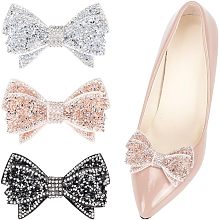 Arricraft 3 Pairs 3 Colors Bow Shoe Clips, Removable Bowknot Decorative Clips Rhinestone Shoes Accessory wirh 10 Pcs Large Flat Blank Clips for Wedding Party High Heels