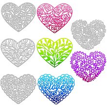 GLOBLELAND 4pcs Heart Pattern Metal Cutting Dies Template Molds with Flowers and Leaves Shape for DIY Scrapbooking Greeting Cards Making Album Envelope Decoration,Matte Platinum