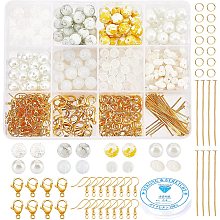 Pandahall Elite 8 Styles Jewelry Making Kit, 8mm Round Glass Beads 6mm Frosted Beads Jade Chip Stone Beads Golden Earring Hooks, Flat Head Pins, Lobster Clasps Jump Rings Crystal Elastic Thread