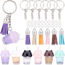 SUNNYCLUE DIY 6 Set Milk Tea Charms Faux Suede Tassel Keychain Making Kit Bubble Tea Charms for Jewelry Making Bear Shape Boba Milk Tea Charm Key Rings Pearl Milk Tea Keychain Jump Rings DIY Craft