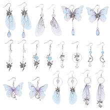 SUNNYCLUE DIY Fairy Butterfly Earring Making Kits, Including Brass Earring Hooks, Glass & Acrylic Round Beads, Alloy Pendant, Organza Fabric, Orchid, 25x14x3mm