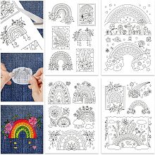 GLOBLELAND 4 Sheets Rainbow Theme Water Soluble Embroidery Hand Sewing Stabilizers for Fabric Stitch Practice Embroidery Stickers Wash Away Stabilizers for Embroidery Beginners Lovers