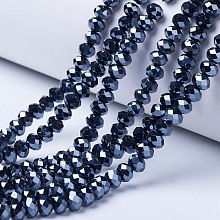 Electroplate Glass Beads Strands, Pearl Luster Plated, Faceted, Rondelle, Black, 3x2mm, Hole: 0.8mm, about 165~169pcs/strand, 15~16 inch(38~40cm)