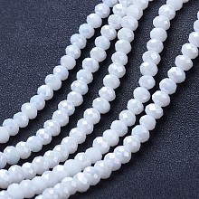 Honeyhandy Electroplate Glass Beads Strands, Opaque Solid Color, AB Color Plated, Faceted, Rondelle, White, 3x2mm, Hole: 0.8mm, about 165~169pcs/strand, 15~16 inch(38~40cm)