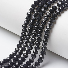 Honeyhandy Opaque Solid Color Glass Beads Strands, Faceted, Rondelle, Black, 6x5mm, Hole: 1mm, about 87~90pcs/strand, 17~17.5 inch(42.5~43.75cm)