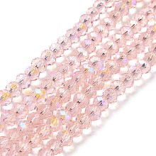 Honeyhandy Electroplate Glass Beads Strands, Half Rainbow Plated, Faceted, Rondelle, Pink, 10x8mm, Hole: 1mm, about 63~65pcs/strand, 19.2~20 inch(48~50cm)