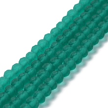 Honeyhandy Transparent Glass Beads Strands, Faceted, Frosted, Rondelle, Teal, 2.9~3.3mm, Hole: 1mm, about 145~150pcs/strand, 34~35cm