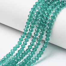 Honeyhandy Glass Beads Strands, Faceted, Rondelle, Dark Cyan, 3.5x3mm, Hole: 0.4mm, about 123~127pcs/strand, 13.78 inch~14.17 inch(35~36cm)