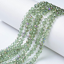 Honeyhandy Electroplate Transparent Glass Beads Strands, Half Rainbow Plated, Faceted, Rondelle, Dark Sea Green, 6x5mm, Hole: 1mm, about 92~94pcs/strand, 17~17.5 inch(42.5~43.75cm)