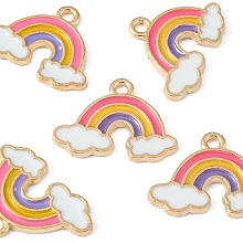 Honeyhandy Alloy Enamel Pendants, Light Gold, Rainbow Charm, Colorful, 14x18.5x1.5mm, Hole: 1.8mm