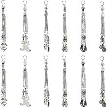 DICOSMETIC 12Pcs 6 Styles Stainless Steel Tassel Pendants Moon with Star Tassel Charms Antique Silver Long Tassel Charms Tibetan Alloy Chain Tassel Charms for Jewelry Making, Hole: 5mm