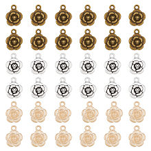 DICOSMETIC 90Pcs 3 Colors Tibetan Style Alloy Pendants, Rose Charms, Mixed Color, 15.5x12x4mm, Hole: 2mm, 30pcs/color