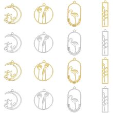 SUPERFINDINGS 48Pcs 4 Styles Open Back Bezel Pendants 2 Colors Alloy Moon with Cat Charms Ring with Flower Pendant Oval with Flamingo Pendant Rectangle with Flower Charm Hollow Charm for DIY Jewelry