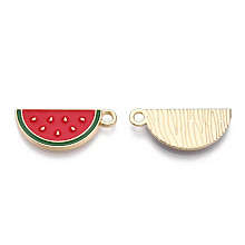 Honeyhandy Alloy Enamel Pendants, Light Gold, Watermelon, Red, 23x10x2mm, Hole: 2mm