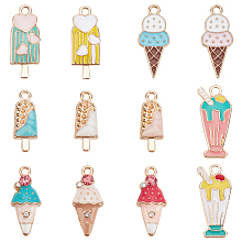 SUNNYCLUE 48Pcs 12 Style Alloy Enamel Pendants, Cadmium Free & Lead Free, Light Gold, Ice Cream, Mixed Color, 4pcs/style