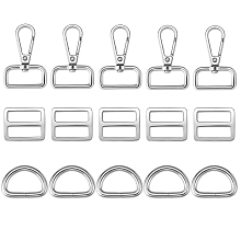 Honeyhandy 15Pcs 3 Style Iron D Rings, Alloy Slider Buckles & Swivel Clasps, Platinum, 5pcs/style