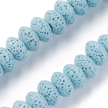 Honeyhandy Natural Lava Rock Beads Strands, Dyed, Rondelle, Light Sky Blue, 10~11x6mm, Hole: 1.8mm, about 34 pcs/Strand, 7.87 inch(20cm)