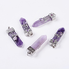 Honeyhandy Natural Amethyst Big Pendants, with Alloy Findings, Arrow, Platinum, 56~58x16x10mm, Hole: 5x7mm