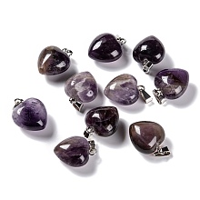 Honeyhandy Natural Amethyst Pendants, with Platinum Brass Loops, Heart, 18~19x15~15.5x6~8mm, Hole: 6x2.5~3mm