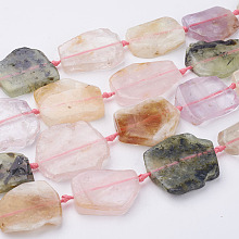 Honeyhandy Natural Mixed Gemstone Beads Strands, Flat Slab Beads, Rose Quartz & Amethyst & Prehnite, Nuggets, 20~48x17~45x5~10mm, Hole: 2.5mm, about 9~11pcs/strand, 15.7 inch~16.9 inch