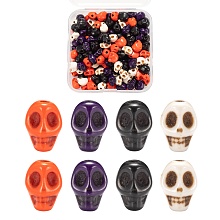 ARRICRAFT 200Pcs 4 Colors Dyed Synthetic Turquoise Beads Strands, Skull, Mixed Color, 8x6x7mm, Hole: 1mm, 50Pcs/Color