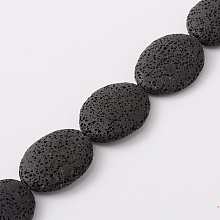 Honeyhandy Synthetic Lava Rock Bead Strands, Oval, Dyed, Black, 32x24x8~10mm, Hole: 1mm, about 12pcs/strand, 14.9 inch