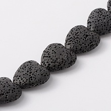 Honeyhandy Synthetic Lava Rock Bead Strands, Heart, Dyed, Black, 20x20x7mm, Hole: 1mm, about 20pcs/strand, 15.3 inch