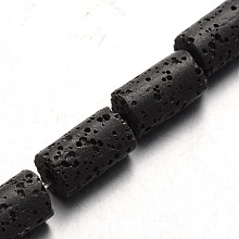 Honeyhandy Synthetic Lava Rock Bead Strands, Column, Dyed, Black, 14~15x8~8.5mm, Hole: 2mm, about 27pcs/strand, 15.5 inch