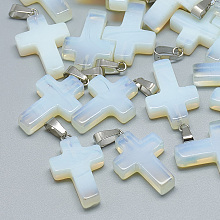 Honeyhandy Opalite Pendants, with Stainless Steel Snap On Bails, Cross, 29~30x18~19x5~6mm, Hole: 6x4mm