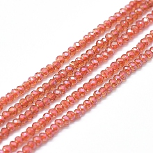 Honeyhandy Electroplate Glass Beads Strands, Full Rainbow Plated, Faceted, Abacus, Dark Orange, 2x1.5~1.6mm, Hole: 0.8mm, about 235pcs/Strand, 14.17 inch(36cm)