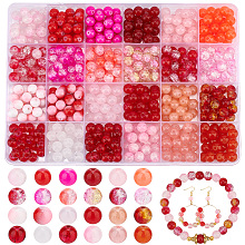 PandaHall Elite 552Pcs 24 Styles Glass Beads, Mixed Styles, Round, Red, 8.5~9mm, Hole: 1.5~1.6mm, 23Pcs/style