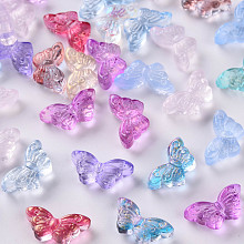 Honeyhandy Transparent Spray Painted Glass Beads, Butterfly, Mixed Color, 8x15x4.5mm, Hole: 1mm