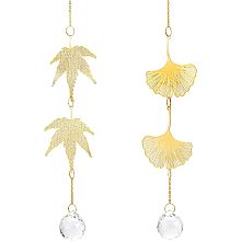 BENECREAT 2Pcs 2 Style Leaf Crystals Suncatcher, Brass Suncatchers Window Rainbow Maker for Windows, Gardens, Offices, Curtains, Balconies