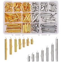 Arricraft 240pcs 7 Size Slide On End Clasp Platinum & Golden Tubes Slider End Caps Crimp End Tube for Multi-Strand Necklace Bracelet Jewelry Making